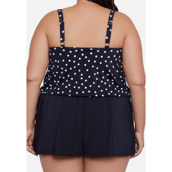 Swim Solutions Plus Size Polka Dot Swim Romper One Piece, Black Size 20W 15083 - Picture 2 of 2
